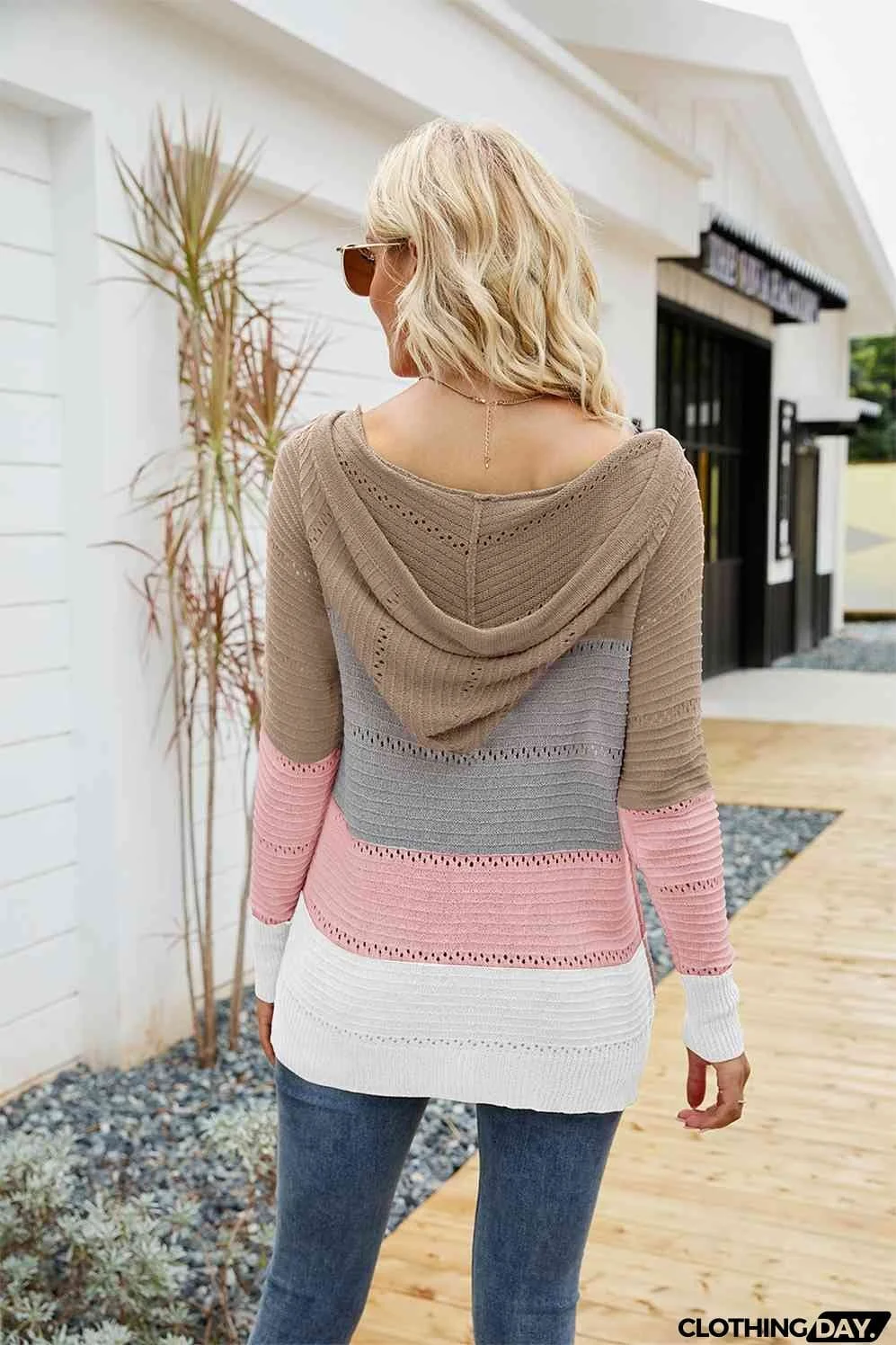 Color Block Drawstring Hooded Sweater