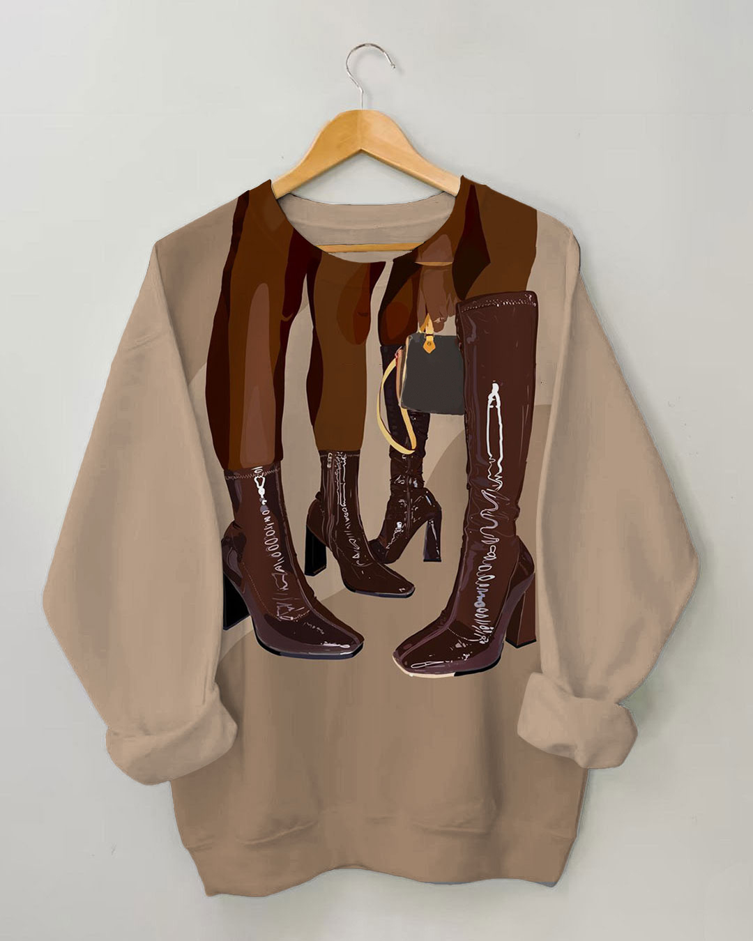 Cool Girl High Heel Boots Print Long-sleeved Sweatshirt
