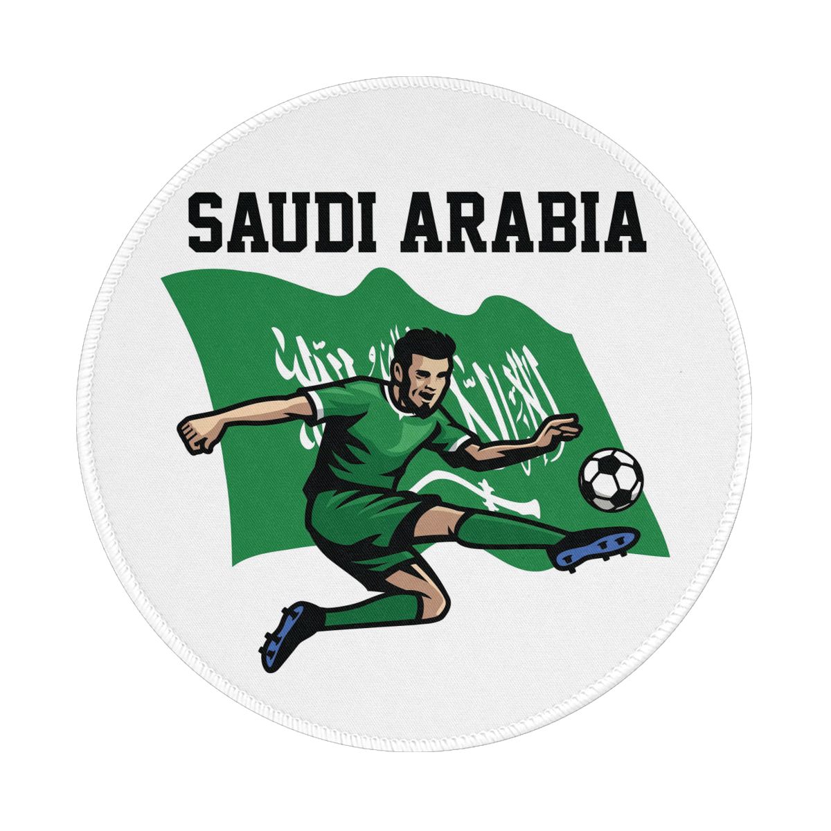 Saudi Arabia Soccer Player Waterproof Round Mouse Pad for Wireless Mouse