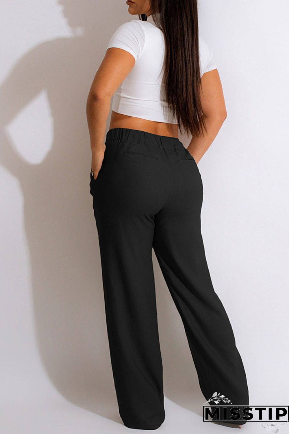 Purple Casual Solid Patchwork High Waist Straight Solid Color Bottoms