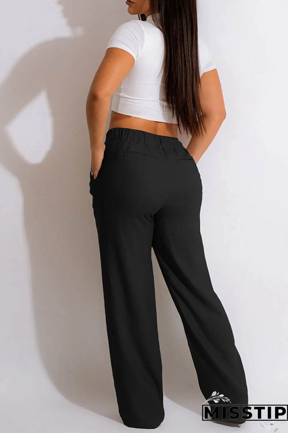 Purple Casual Solid Patchwork High Waist Straight Solid Color Bottoms