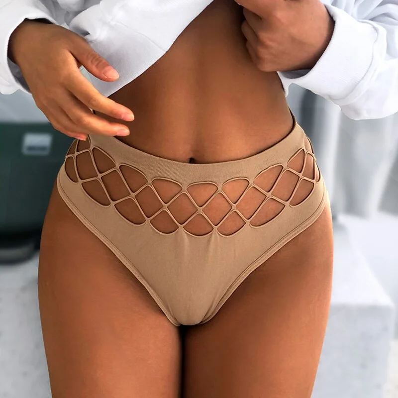 New Women's Underwear Panties Sexy High Elastic Mesh Thong Bikinis Mid Waist Plus Size Comfortable Hollow Out Fashion Lingerie