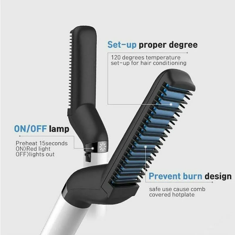 Beard Straightening Comb Heated Hot Electric Iron Pro Brush for Men