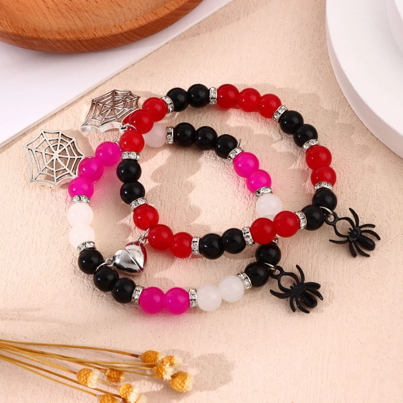 Popular Halloween 8mm Spider Magnetic Love Beaded Bracelet Jewelry Elastic Rope Couple Bracelet