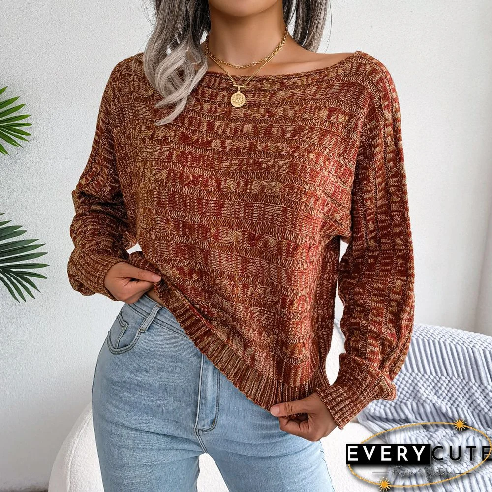 Orange Drop Shoulder Long Sleeve Cable Knit Sweater