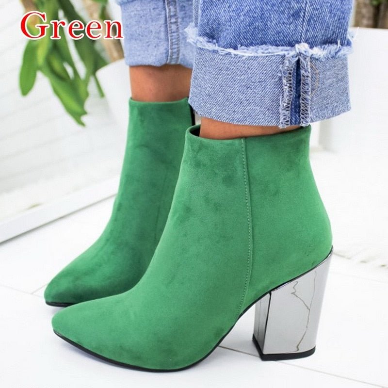 Women Ankle Boots 2021 Fashion Boots Woman Autumn Winter Pointed Toe High Heels Zipper Female Shoes Booties Females Botas Mujer