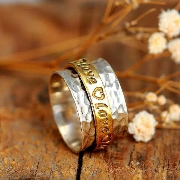 925 Silver Spinning Wide Band Heart Ring💖