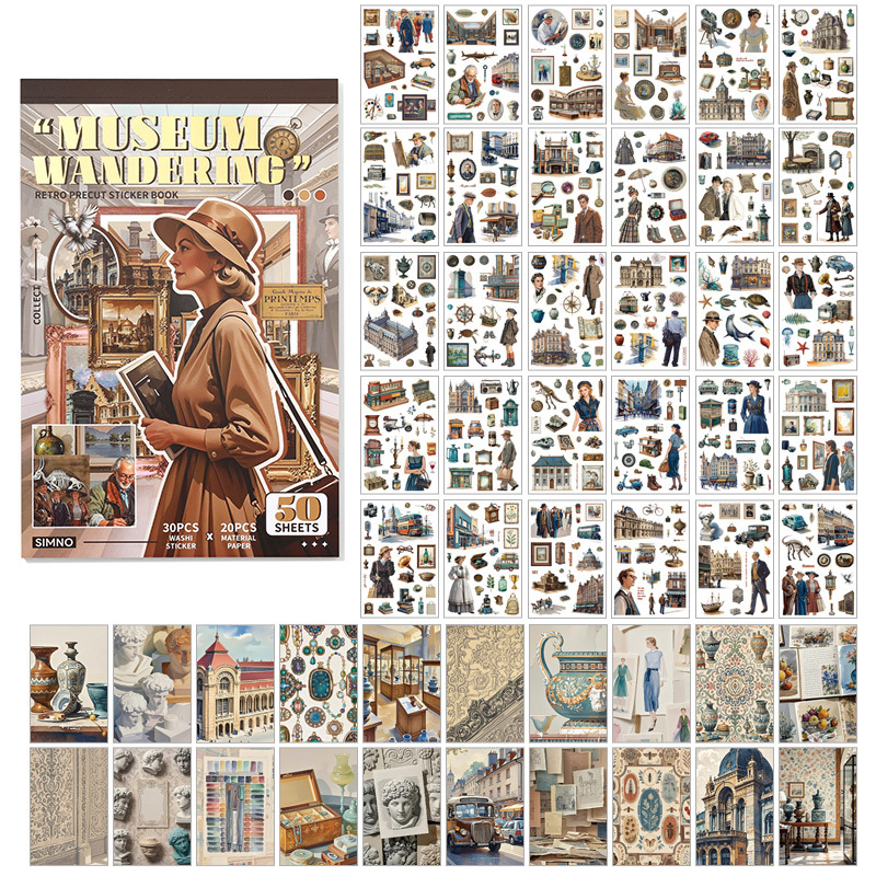 Sticker Book - Slow Enjoy Life Series Vintage Character Travel Coffee Landscape 