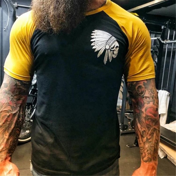 Chief Printed Splicing Sleeve T-Shirt