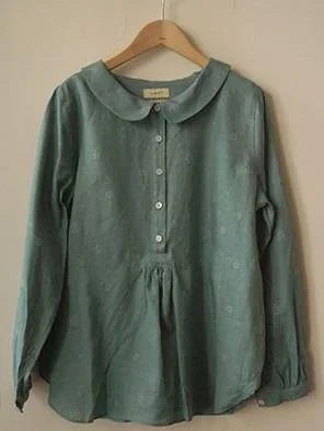 Sweet casual printed cotton and linen top