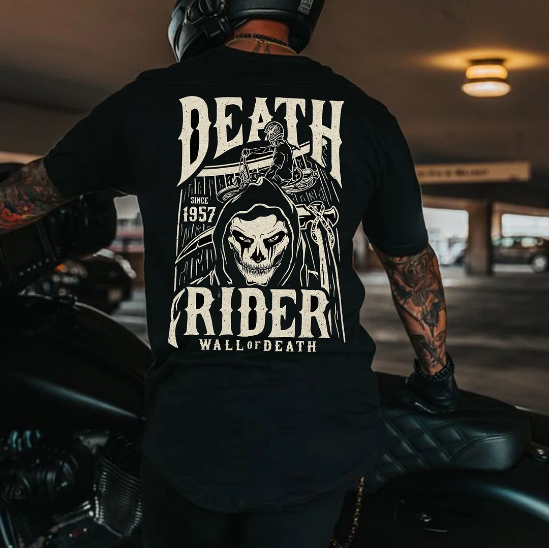 DEATH RIDER Evil Skull Black Print T-Shirt
