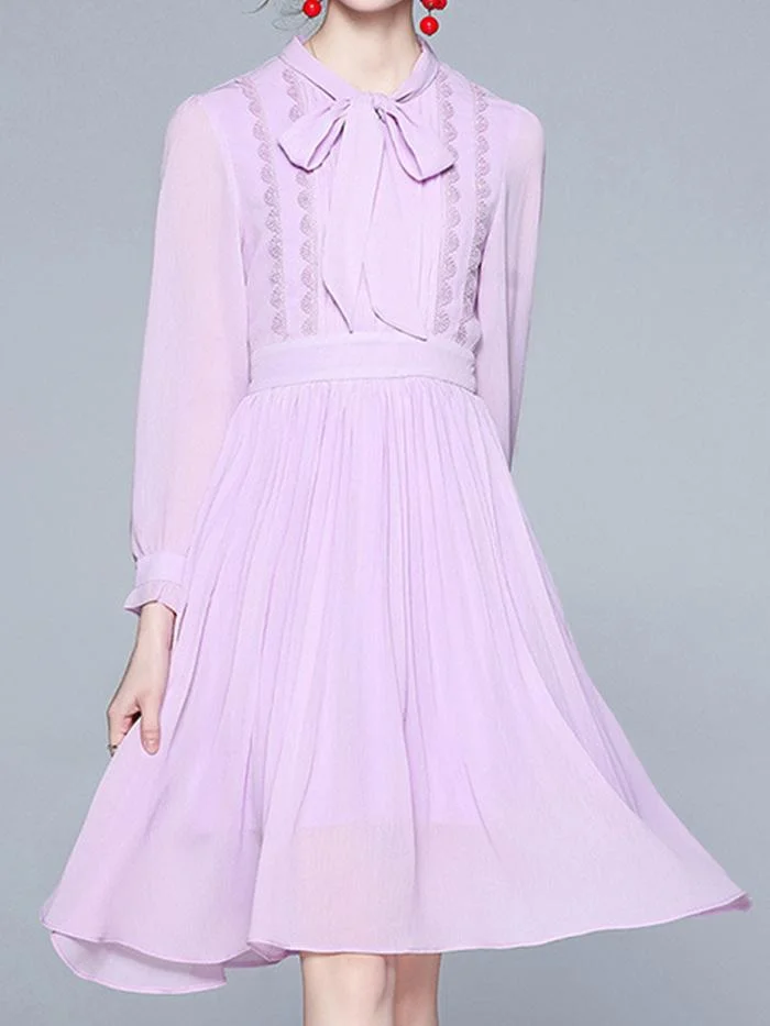 Fashion Blue Pleated Chiffon Lace Dress