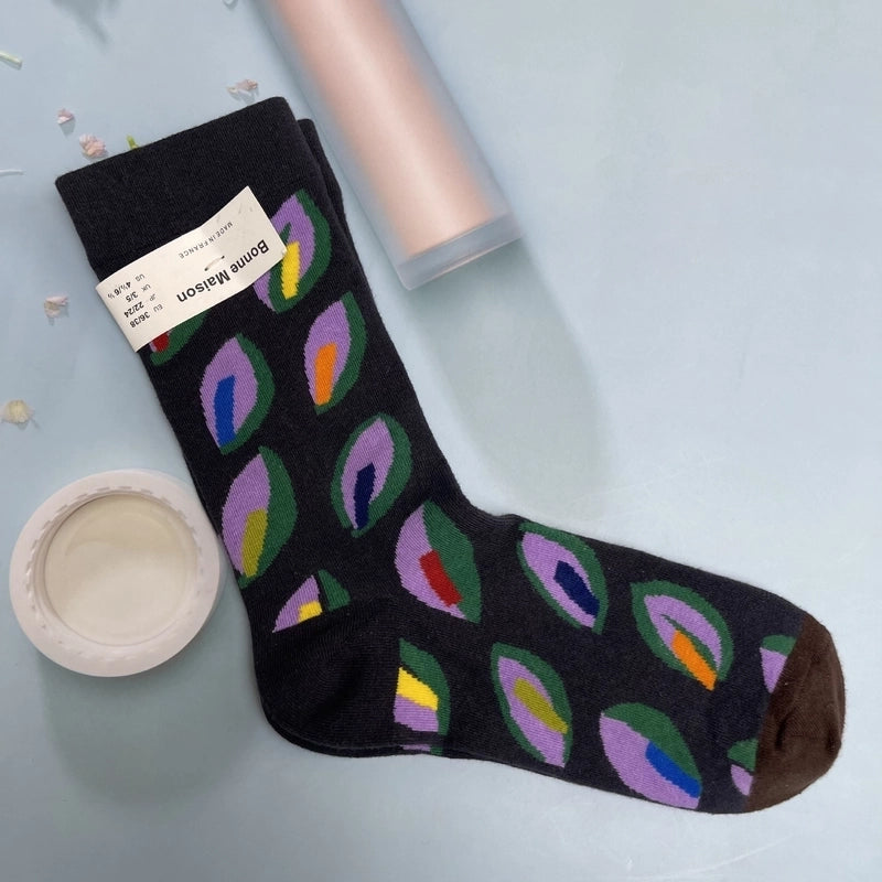 Women’s Minimalist Human Houndstooth Cotton Crew Socks A Pair