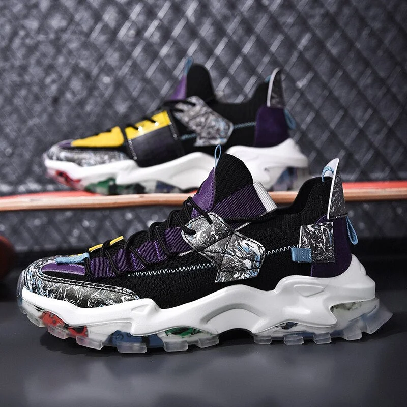 Classic Men Mesh Running Shoes Breathable Sneakers Graffiti Chunky Jogging Shoes Trendy Antiskid Damping Sports Shoes Zapatillas