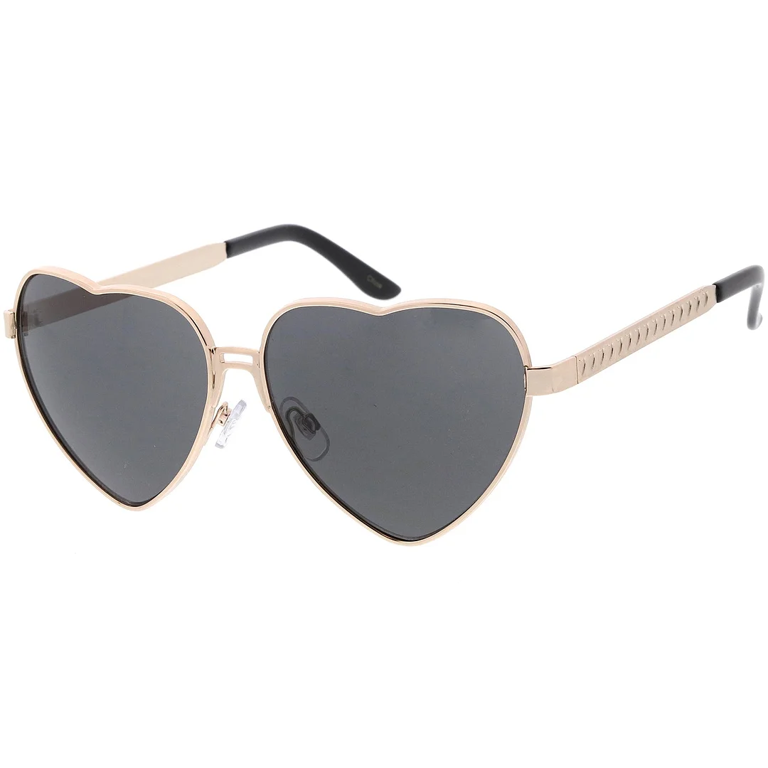 Women's Cute Metal Heart glasses Colored Mirror Lens 60mm