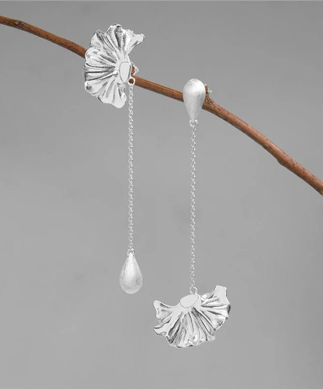 Novelty Sterling Silver Poppy Flowers Tassel Drop Earrings