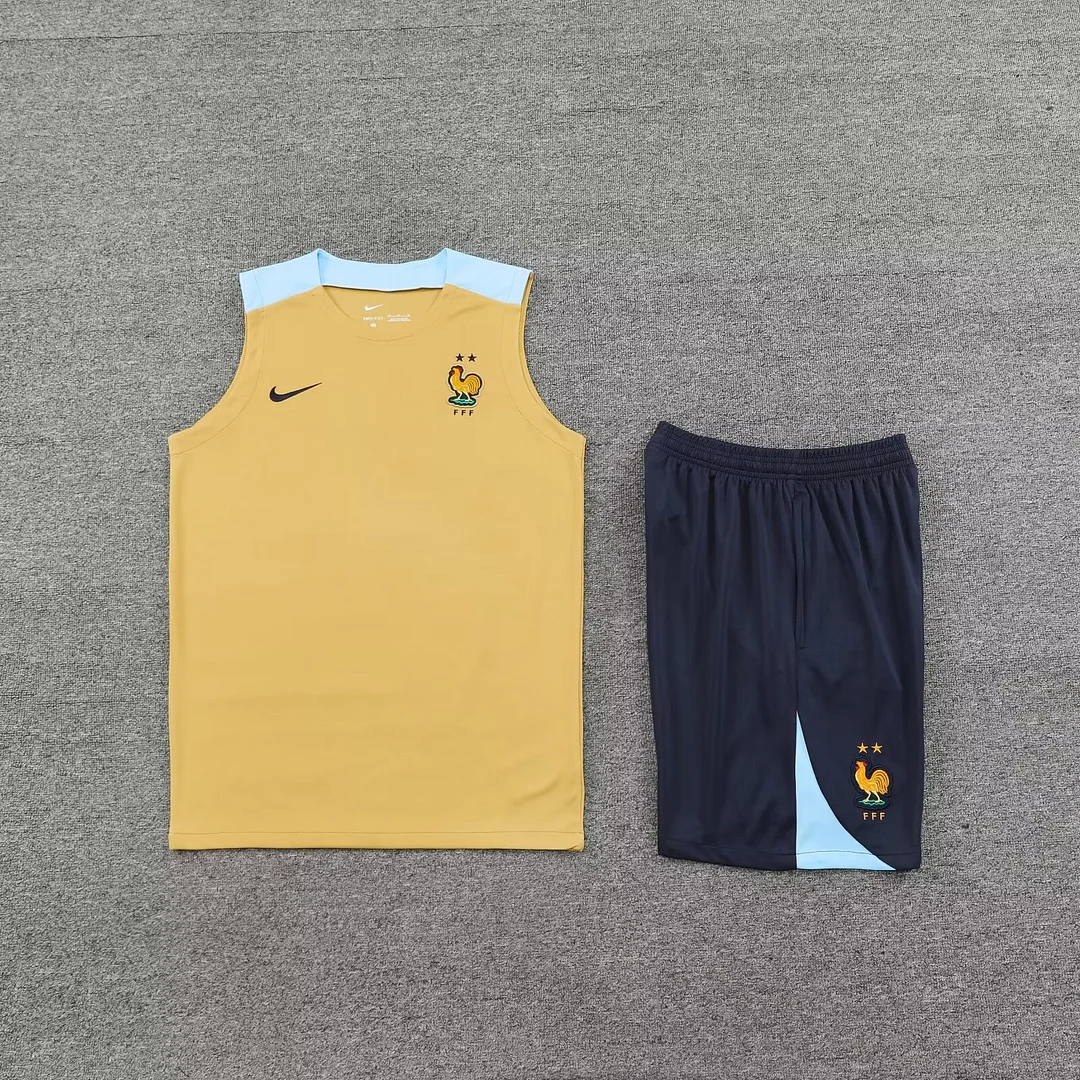 2024 France pre-match training Glod Jersey+Shorts 1:1 Thai Quality