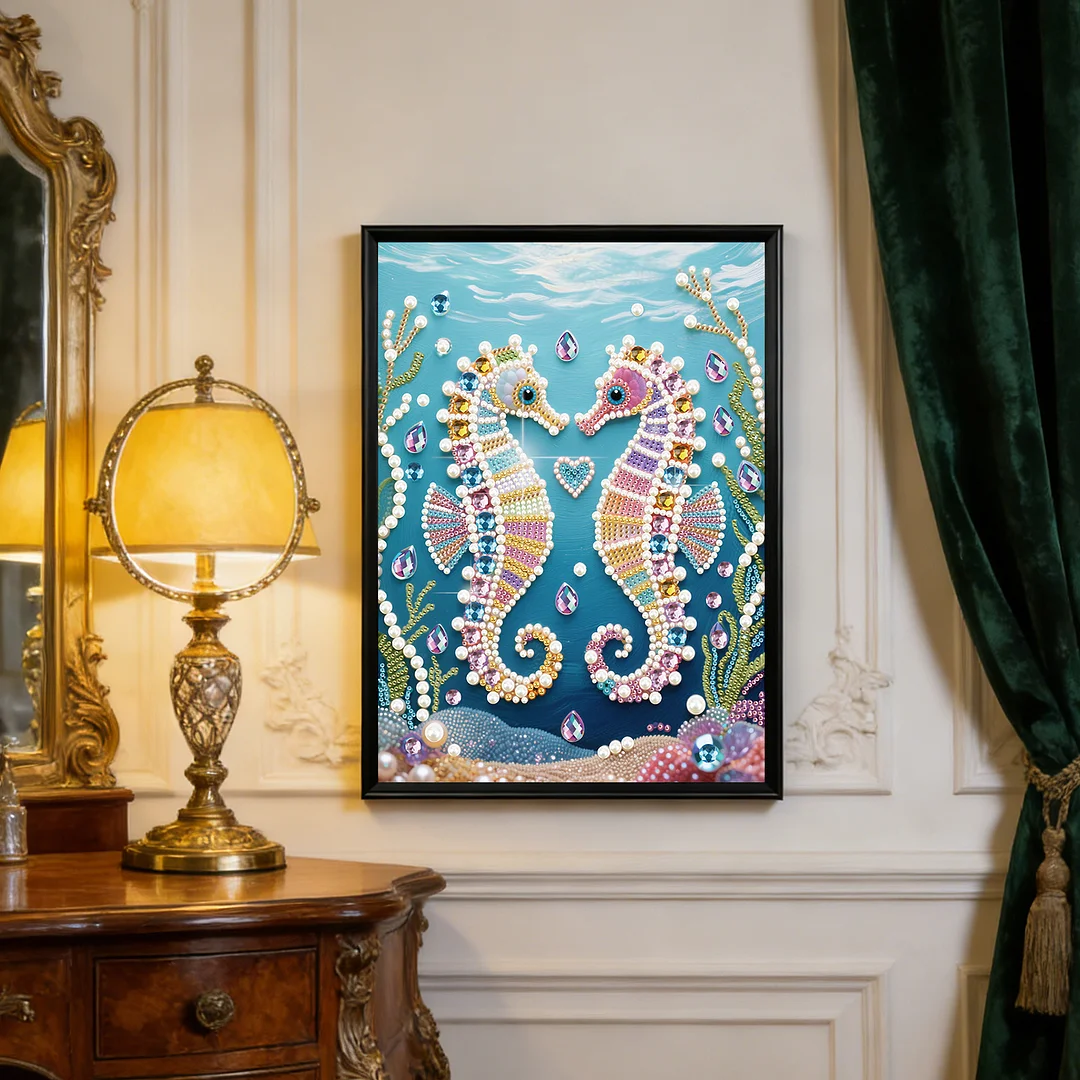 Green Seahorse DIY Partial Diamond Pearl Painting Art Kits 30x40cm Special Shape Pearl Gem Paintings Picture Arts Craft for Adults Beginners Home Wall Decor