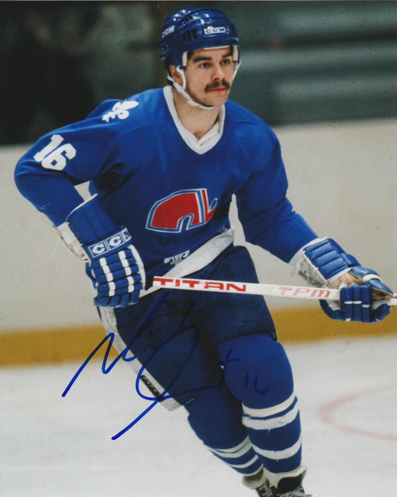 VINTAGE MICHEL GOULET SIGNED QUEBEC NORDIQUES 8x10 Photo Poster painting #4 HHOF