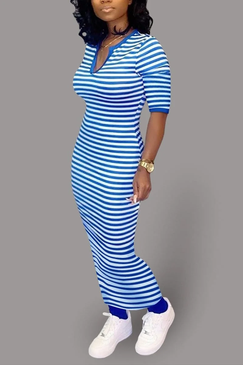 Fashion Casual Striped Print V-neck Dress
