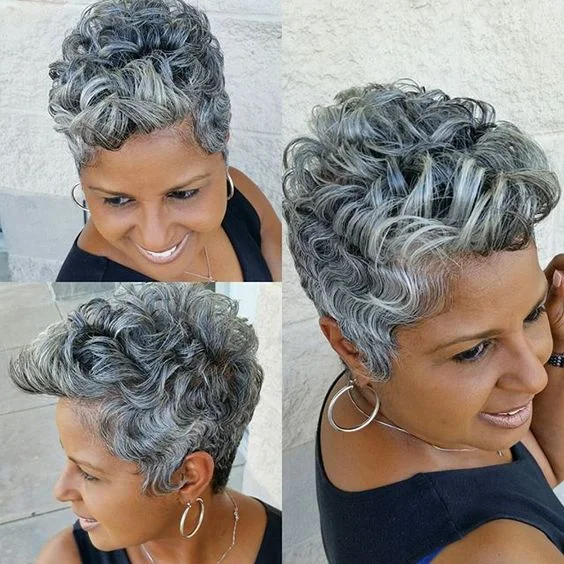 Fashion Grey  Short Curly Wig for Black Women ELCNEPAL