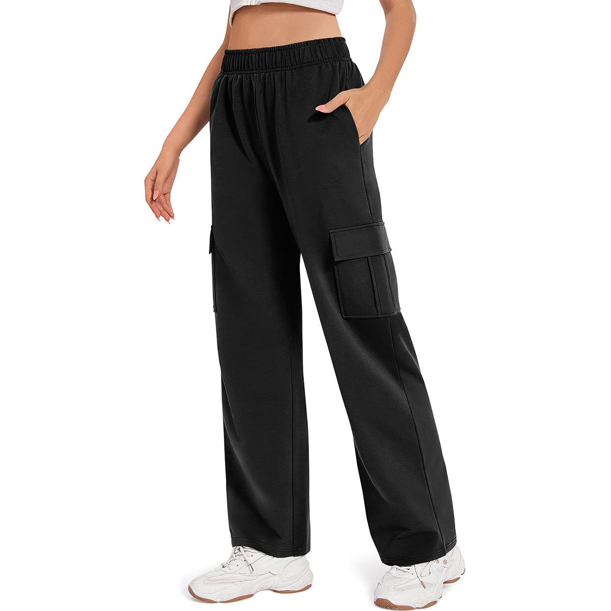 Mature Women Loose Elastic Waist Wide Leg Pants