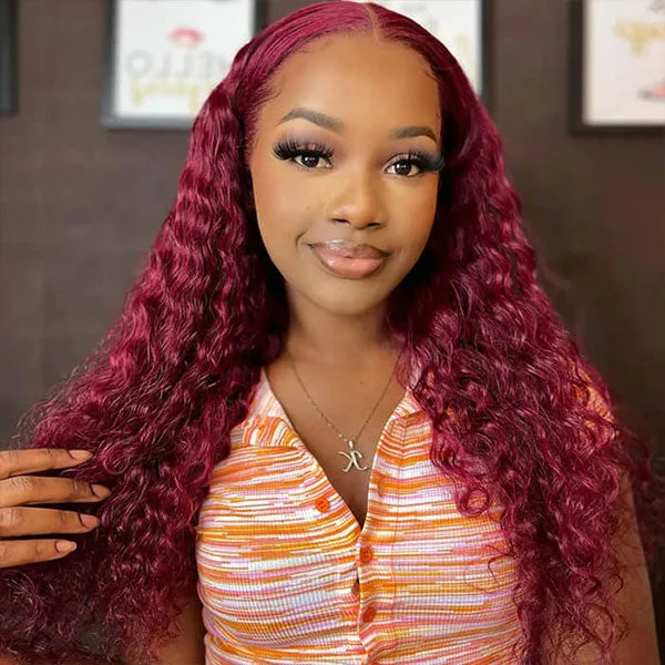 XSYWIG 99J Burgundy Deep Wave 13x4 Lace Front Wig