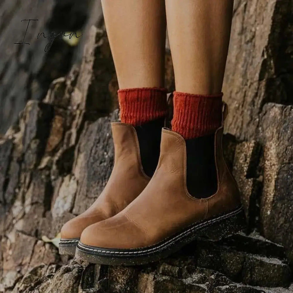 Ingvn - Artificial Leather Chelsea Boots Brown / 5