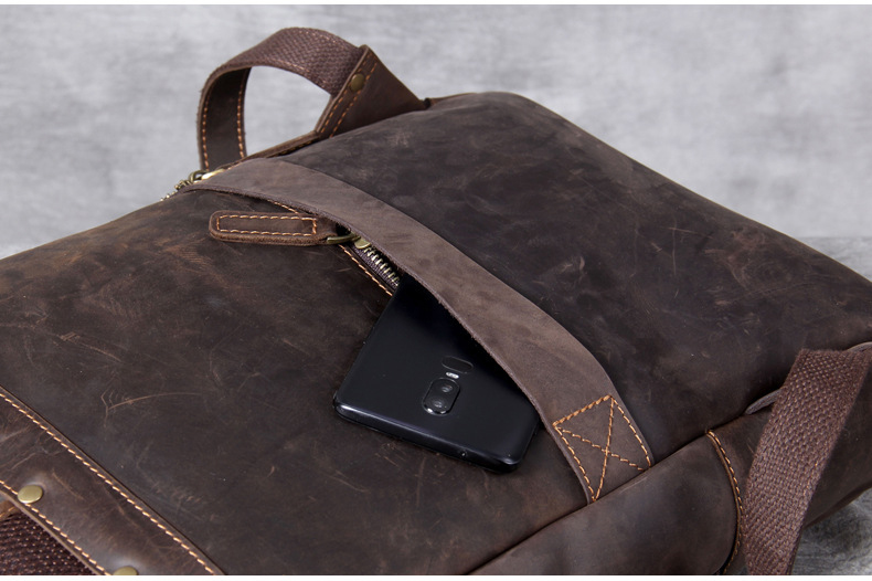 Back Pocket Show of Woosir Men's Real Leather Backpack