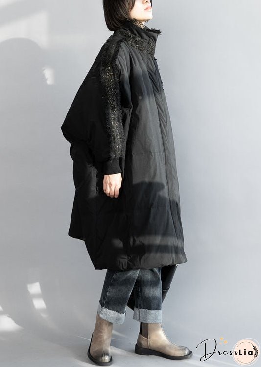 Plus Size Black Zip Up Tassel Oversized Duck Down Coat Winter