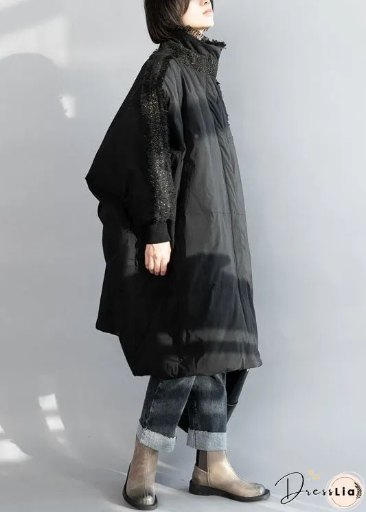 Plus Size Black Zip Up Tassel Oversized Duck Down Coat Winter