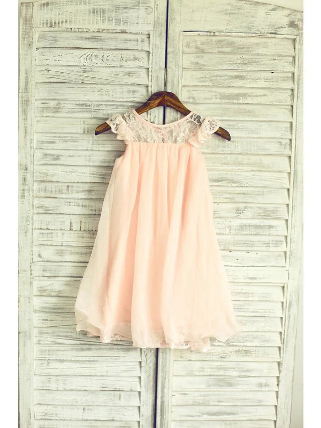Hellodresses Sleeveless Jewel Neck  A-Line Flower Girl Dress Lace With Lace Pleats