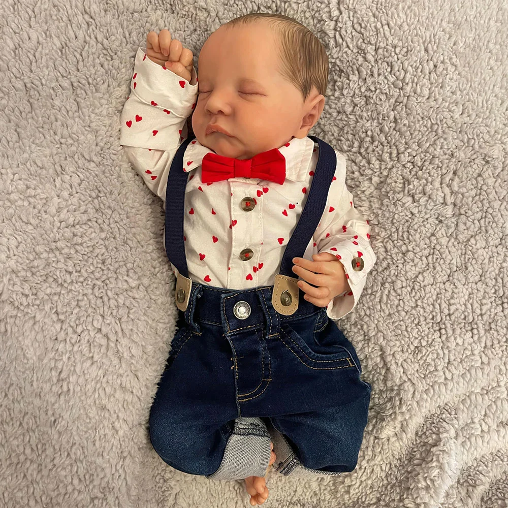 Mini Reborn Baby Boys Doll 12'' Realistic Simulation Handsome Silicone Sleeping Babies Newborn Moses The Boy With The Bow Tie -Creativegiftss® - [product_tag] RSAJ-Creativegiftss®
