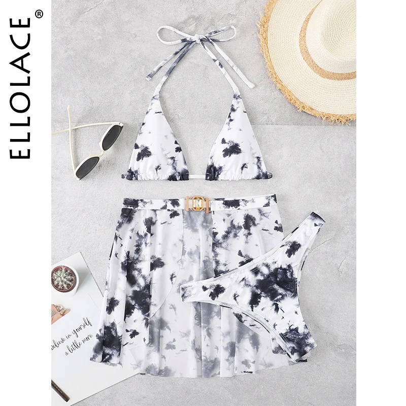 Billionm Tie Dye Bikini 3-Piece 2022 New Swimsuit And Cover Ups Halter Beach Wear Summer Stylish Sexy Swimwear Brazilian