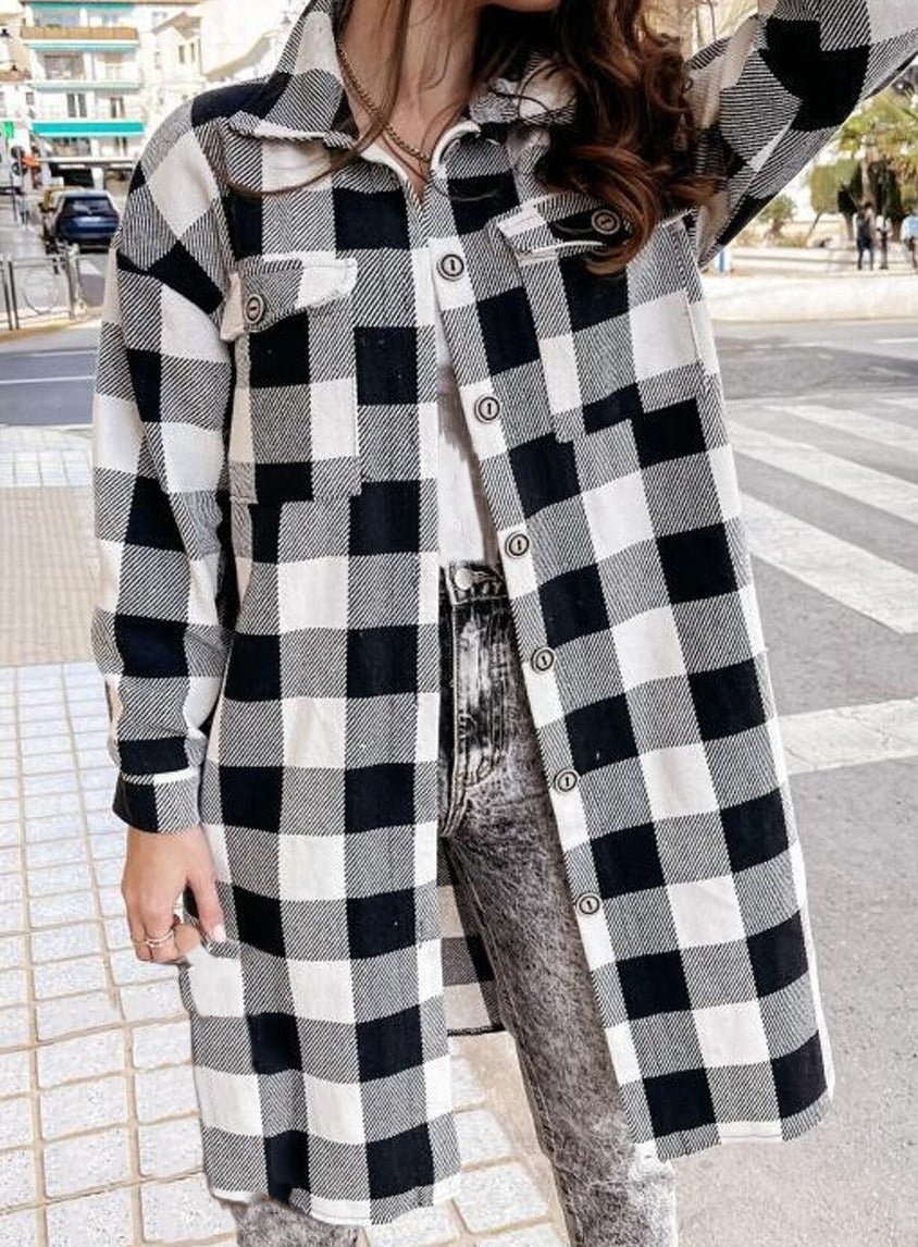 Casual Loose Plaid Lapel Long Sleeve Outerwear | EGEMISS