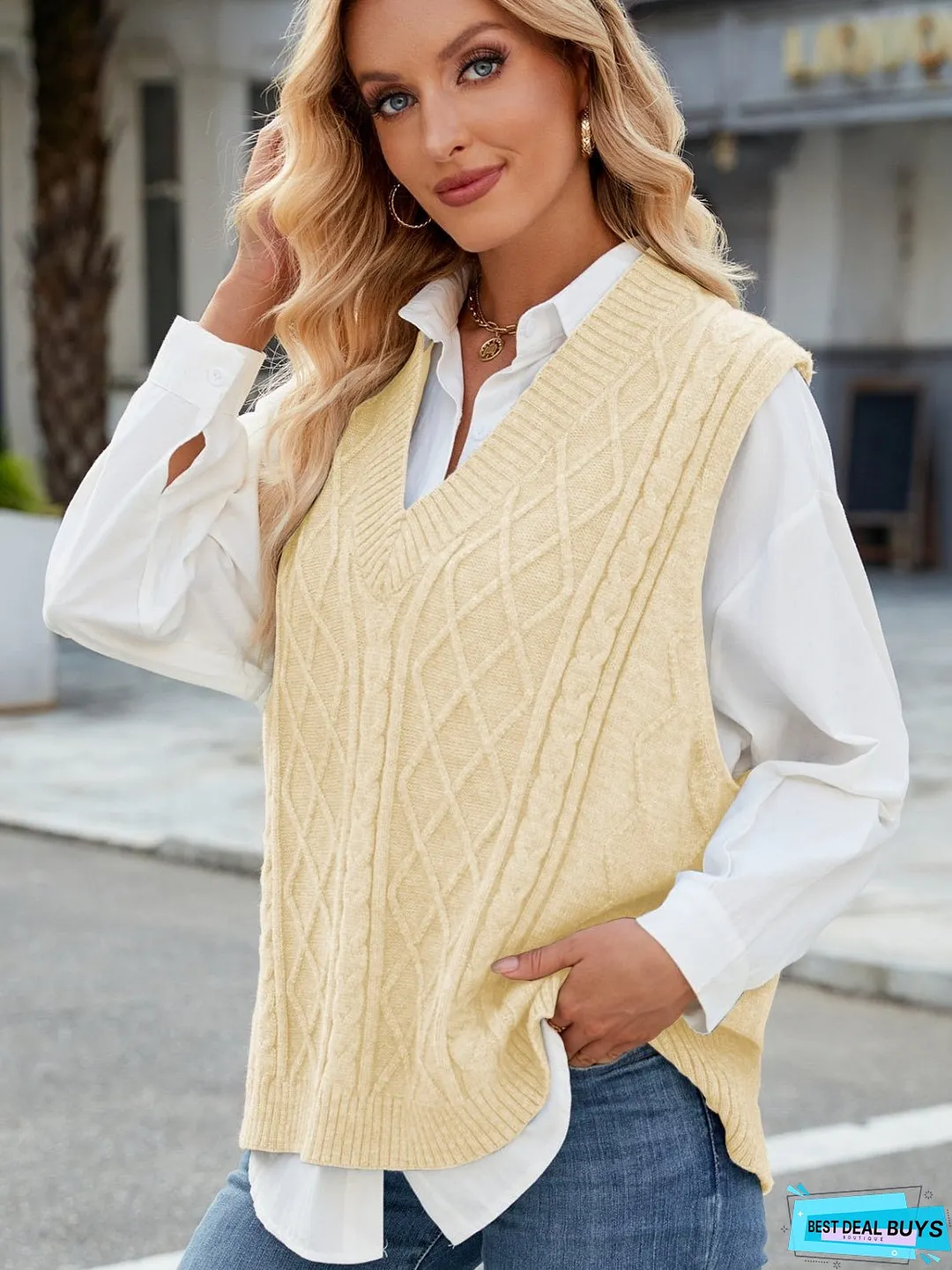 Cable Knit V-Neck Sweater Vest