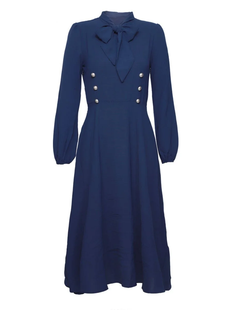 Vintage Dresses For Women Hepburn Style Bow Tie A-line Maxi Dress