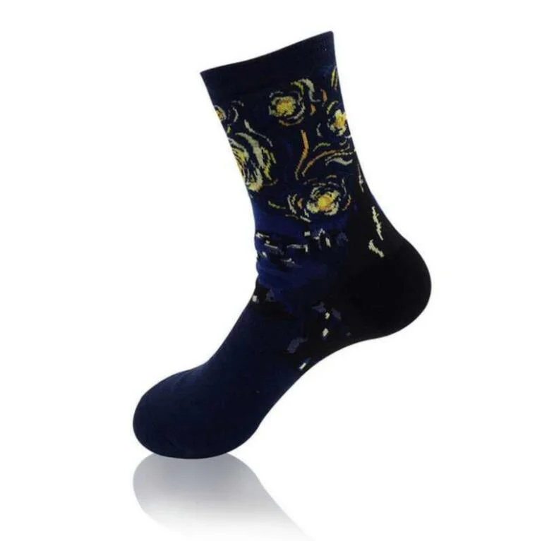 CUHAKCI Cotton Socks Funny Oil Painting Fashion Happy Socks Night Winter Male Female Colorful Print Van Gogh Art Sock one pair