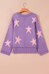 Women's Brushed Star Graphic V Neck Drop Shoulder Oversize Purple Sweater