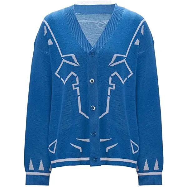 Men's Cardigan for Zelda Link Cosplay Costume Sweater Knitwear Outerwear Fashion Top Blue Blue Large