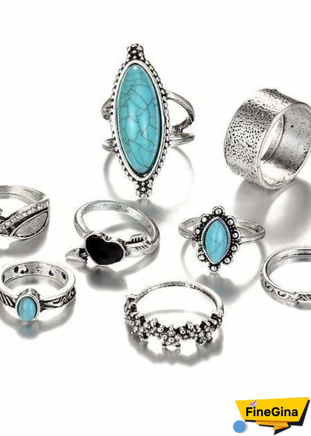 Boho Silver Rings Set Turquoise Allie