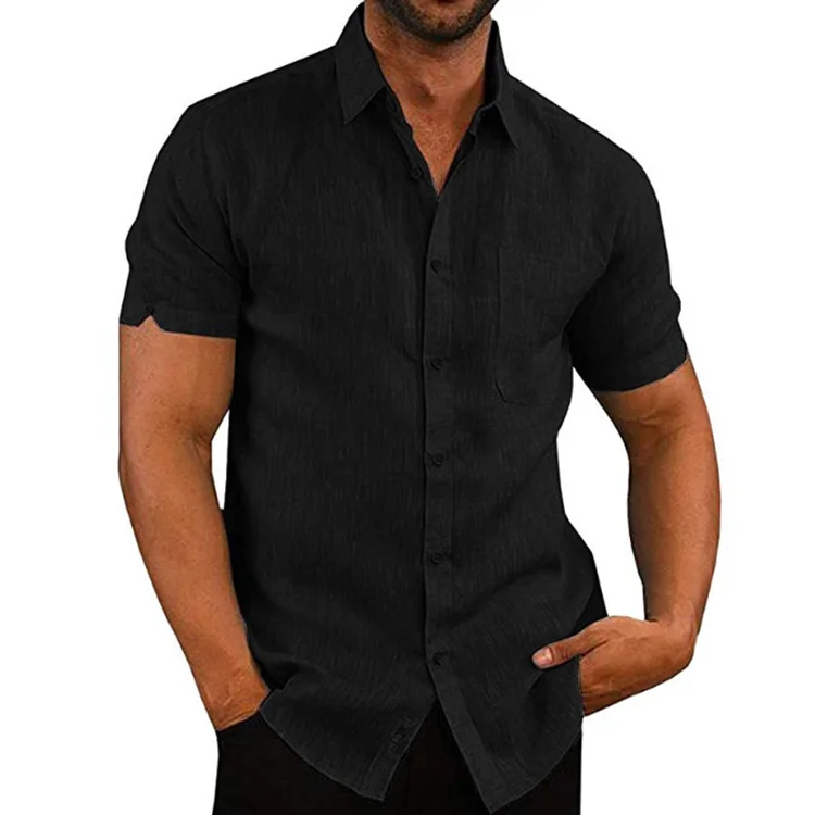 BrosWear Lapel Solid Short Sleeve Button Shirt