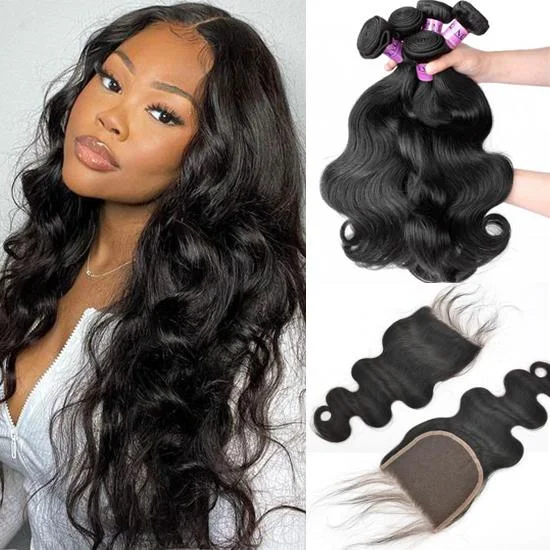 Yvonne Free Shipping Premium Body Wave 3 Bundles Human Hair Weaves With HD 5x5 Lace Closure 