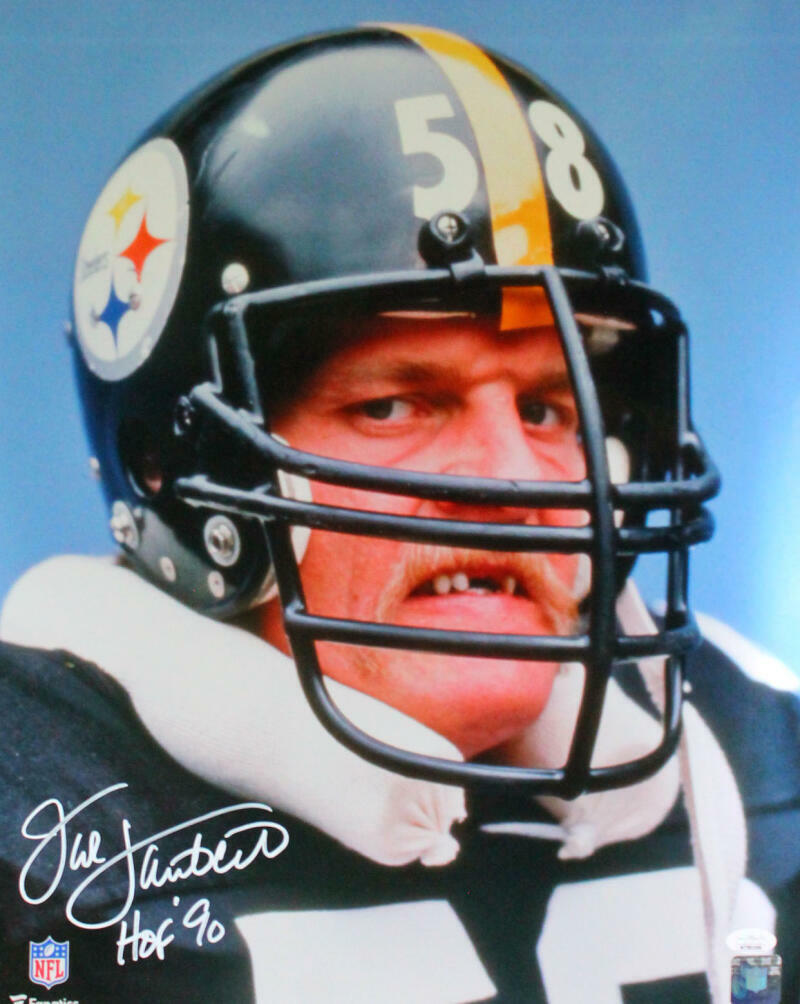 Jack Lambert Autographed Steelers 16x20 Mean Close Up Photo Poster painting w/HOF-JSA W *White