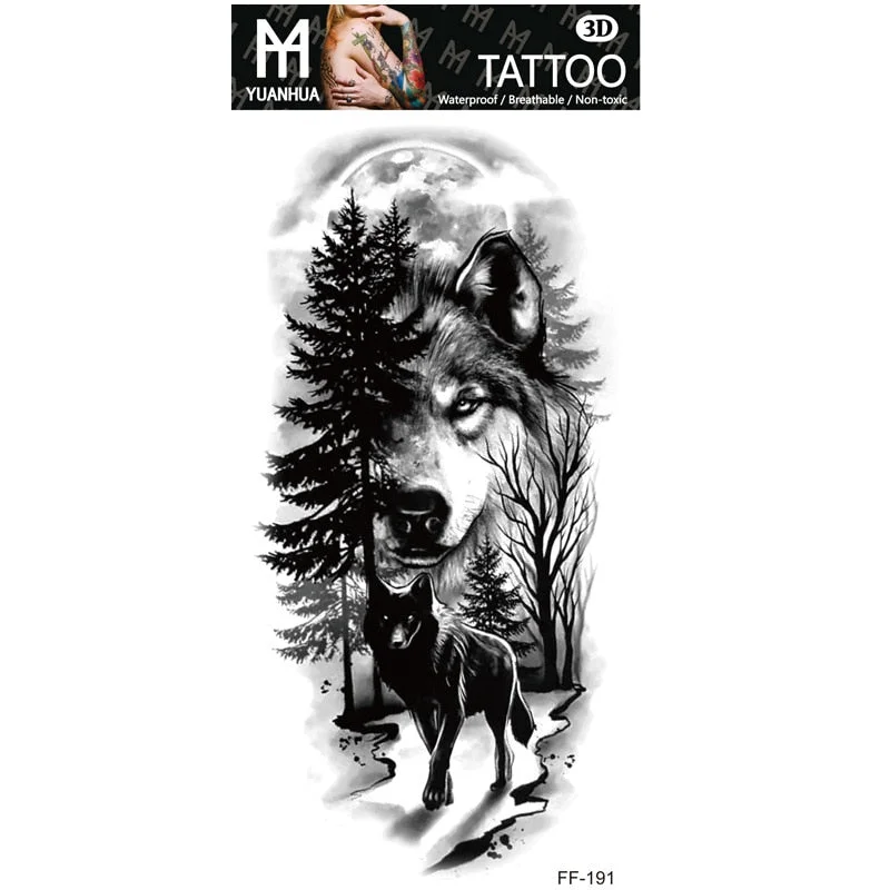 Waterproof Temporary Tattoo Sticker Wolf Forest Moon Tree Bear Animal Fake Tatoo Flash Tatto Arm Leg Body Art for Women Men