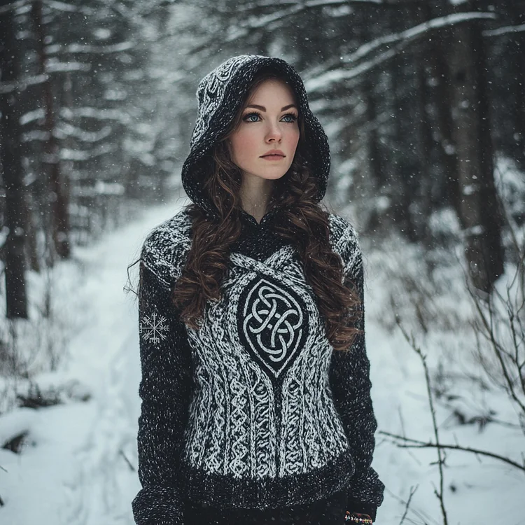 Women's Vintage Viking Totem Celtic Knot Pocket Hooded Sweater