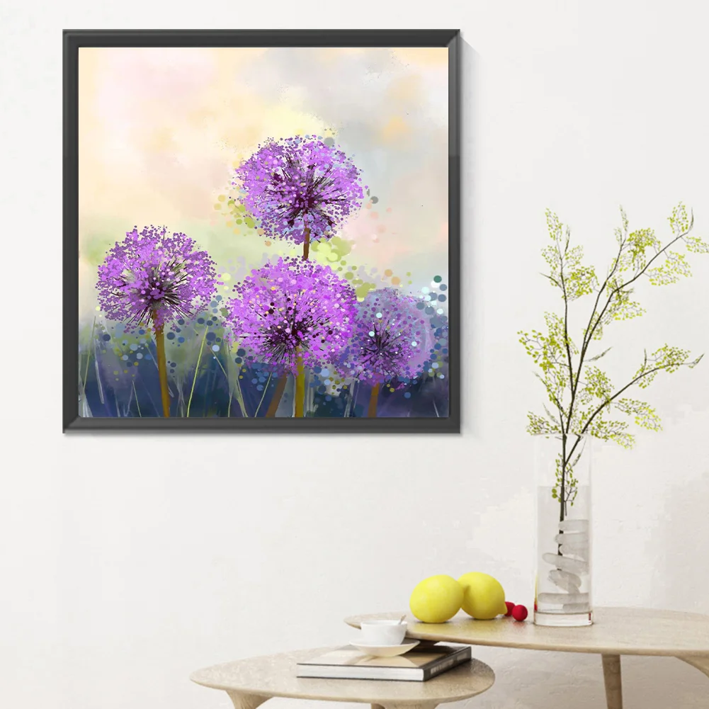 5D DIY Full Round Drill Diamond Painting Purple Dandelion Kit Home Decor 30x30cm