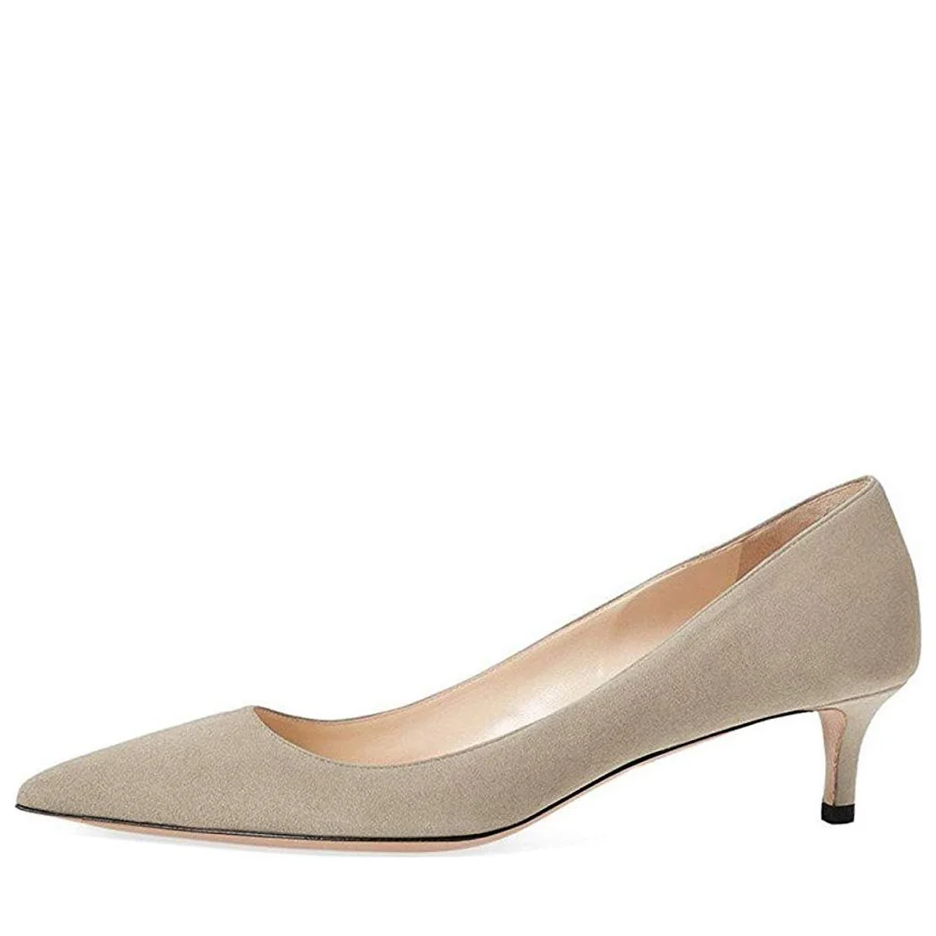 Faux Suede Sophisticated Pointed Elegant Kitten Heel Pumps in Gray  