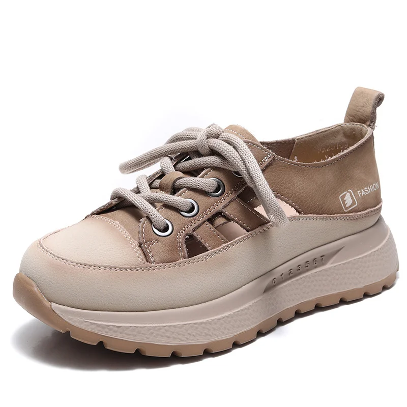 Yyvonne Layer Of Cowhede Thick-Soled Shoes Women 2025 Spring And Summer New Comfortable Casual Shoes Hollow Sandals