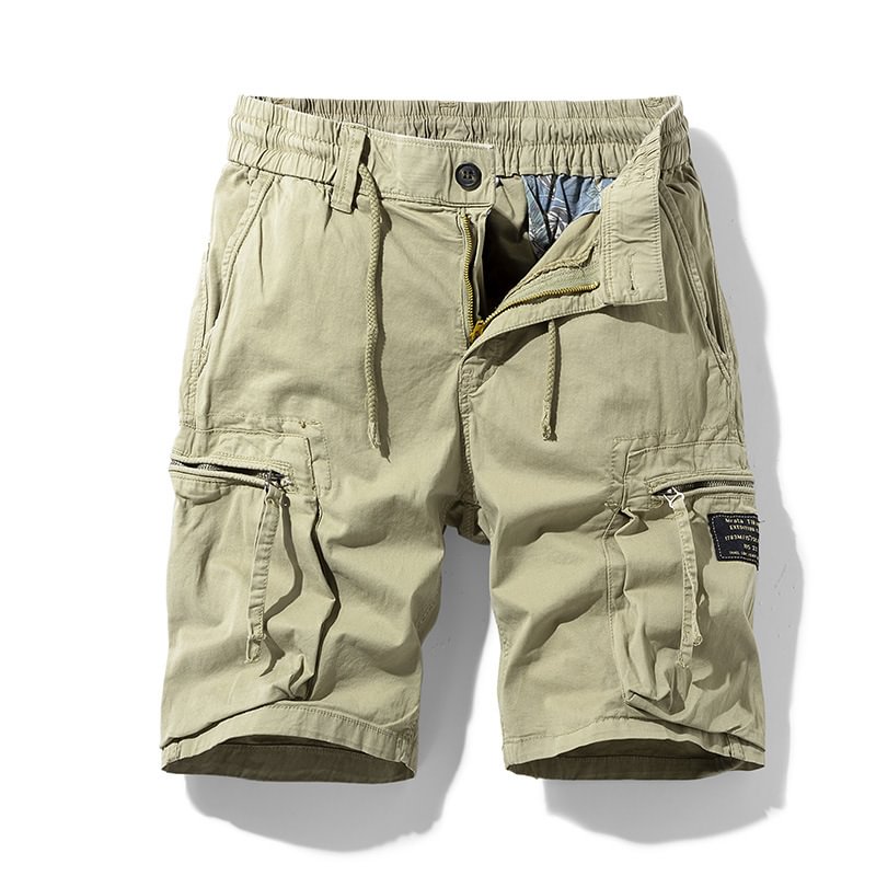 Men's Elastic Waist Drawstring Pocket Micro-Stretch Cotton Sports Cargo Shorts、、URBENIE